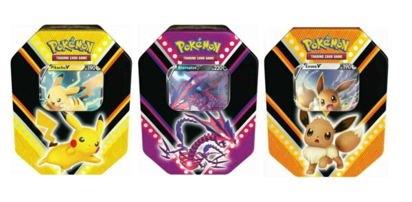 Pokemon Tin Fall 2020 V Powers SET: Pikachu, Eevee & Eternatus Tin Dosen ENGLISCH