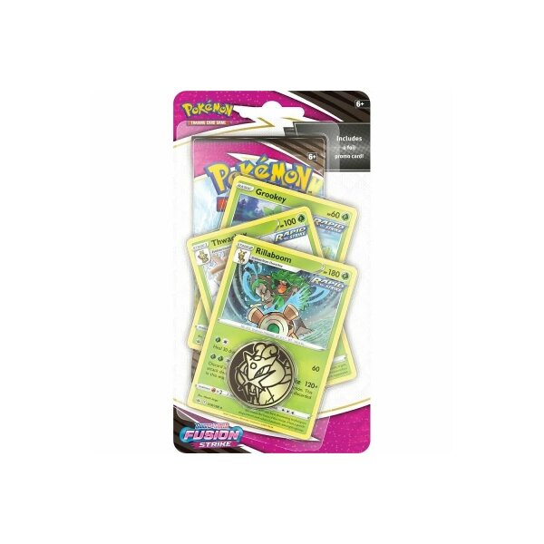 PKM SWSH08 Fusion Strike Premium Checklane Blister 3x Promo Grookey GRÜN ENGLISCH - Variante
